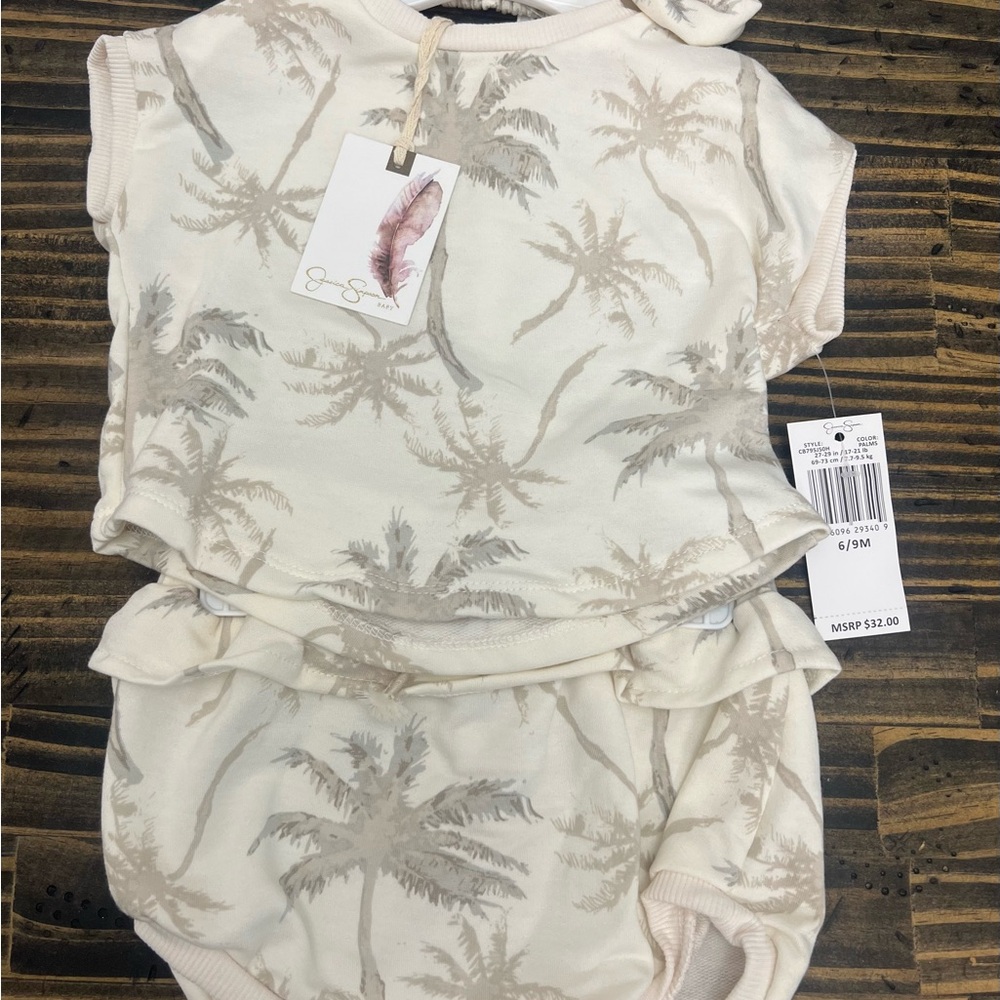 Jessica Simpson Cream and Tan Palm Tree Kids Matching Set